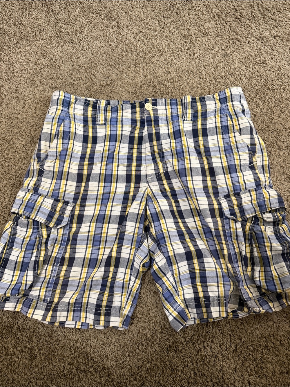 Polo by Ralph Lauren Plaid Cargo Shorts - Navy, Yellow & White Size 36